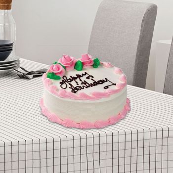 1 Kg Round Vanilla Cake with Red Cream Rose Toppings