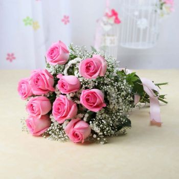 Pink Roses Bunch of 10 Flowers